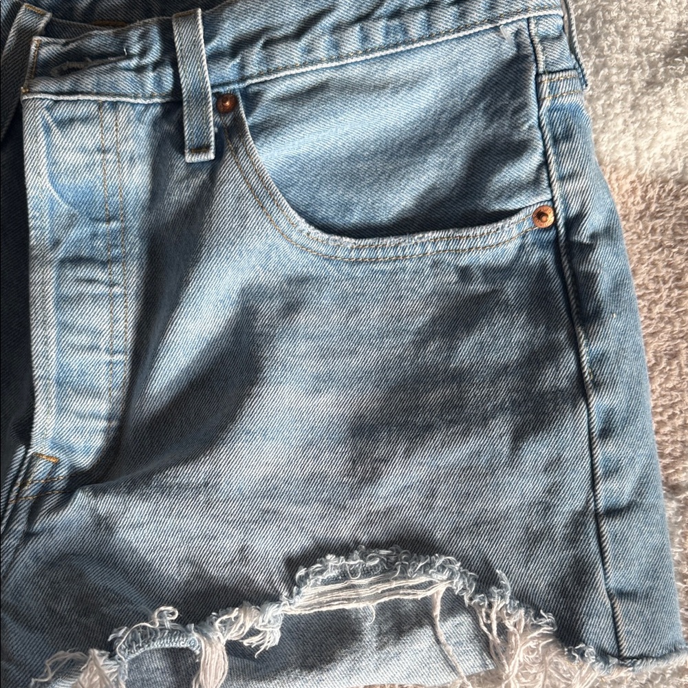 Levi's Light Blue Distressed Jean Shorts - Picture 4 of 8